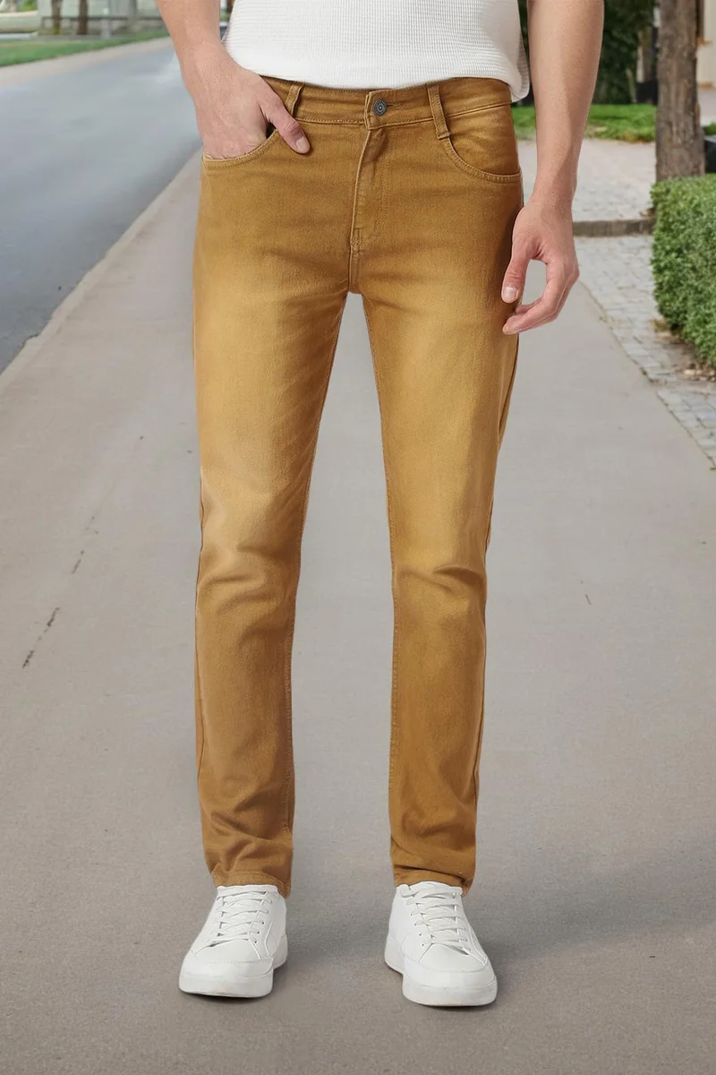 Urbano Fashion Men's Khaki Slim Fit Washed Jeans Stretchable